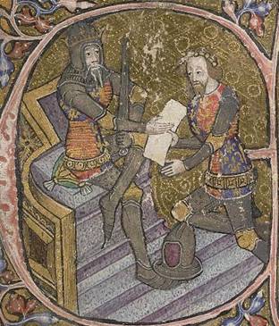 Edward III Pantagenet King of England reigned 1327-1377  and Edward the Black Prince 1390 posthumous Unknown Artist British Library Cotton MS Nero D VI f.31r